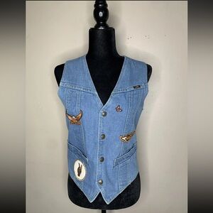 Vintage LEE Harley Davidson Patches 80s Motorcycle Denim Jean Vest womens small